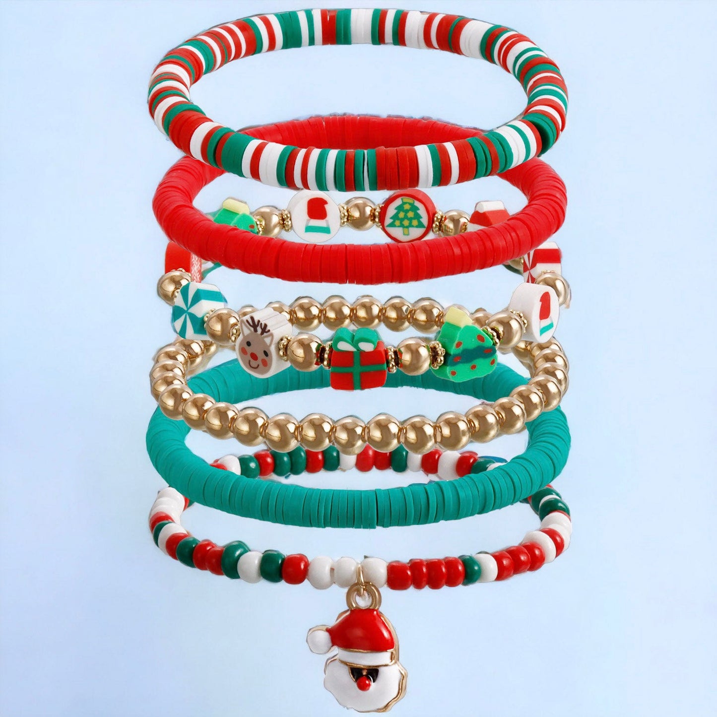 Layered Set of Beaded Christmas Bracelet