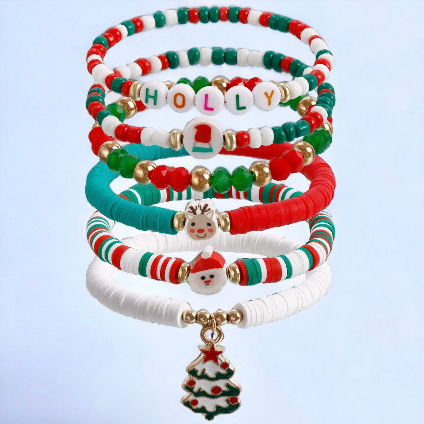 Layered Set of Beaded Christmas Bracelet