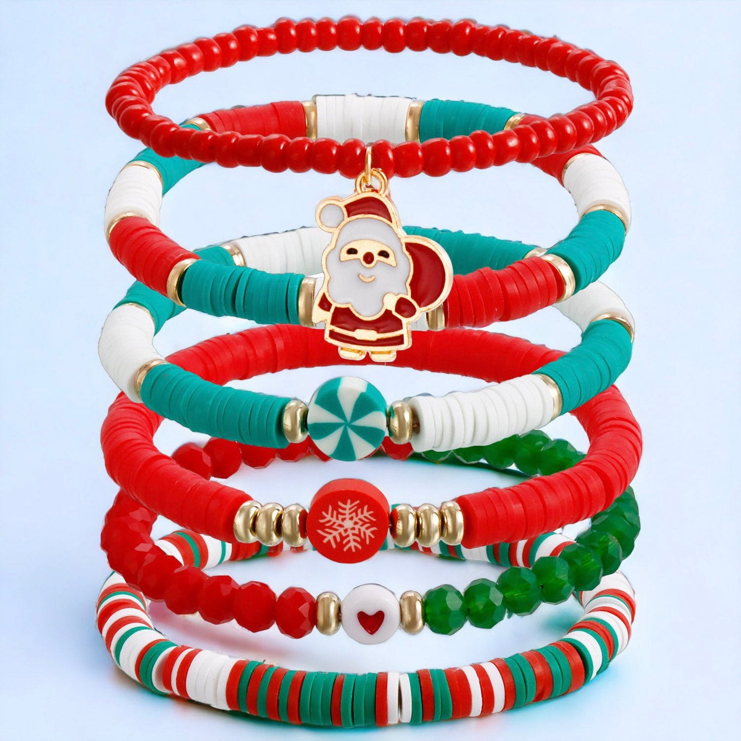 Layered Set of Beaded Christmas Bracelet