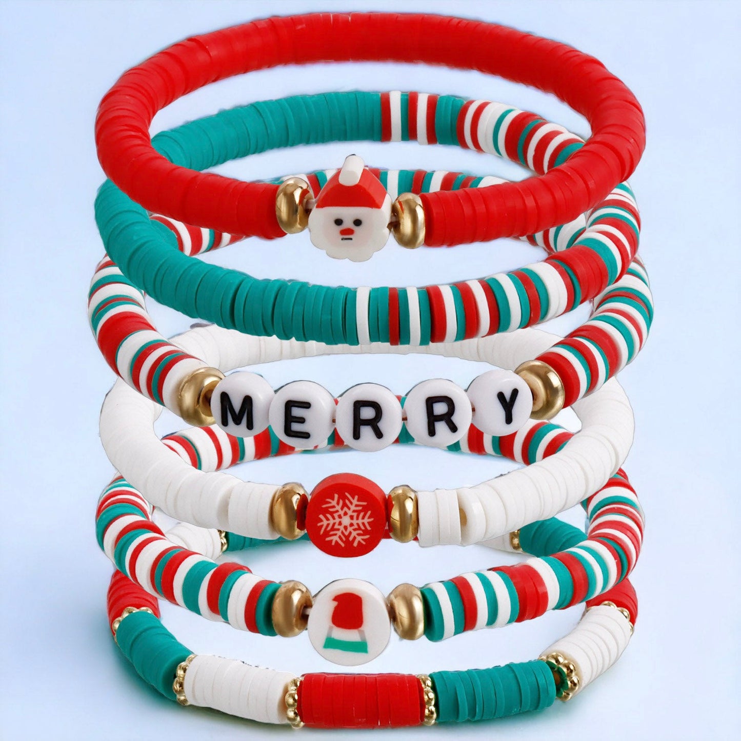 Layered Set of Beaded Christmas Bracelet