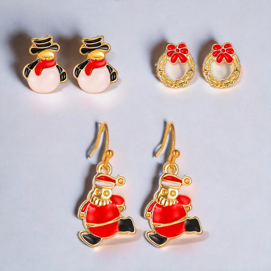 Festive Christmas Earrings 3pc Set