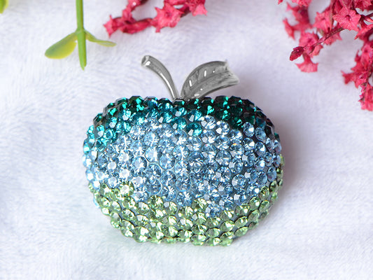 Swarovski Crystal Silver Shine Blue Green Apple Brooch Pin