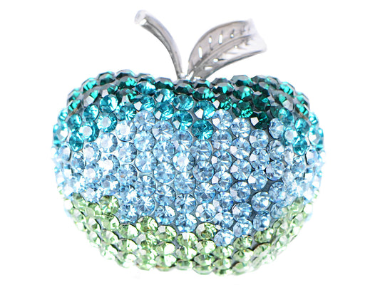 Swarovski Crystal Silver Shine Blue Green Apple Brooch Pin