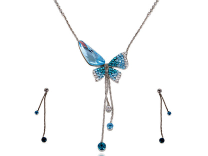 Swarovski Crystal Deate Sapphire Blue Butterfly Dangle Necklace Earring Set