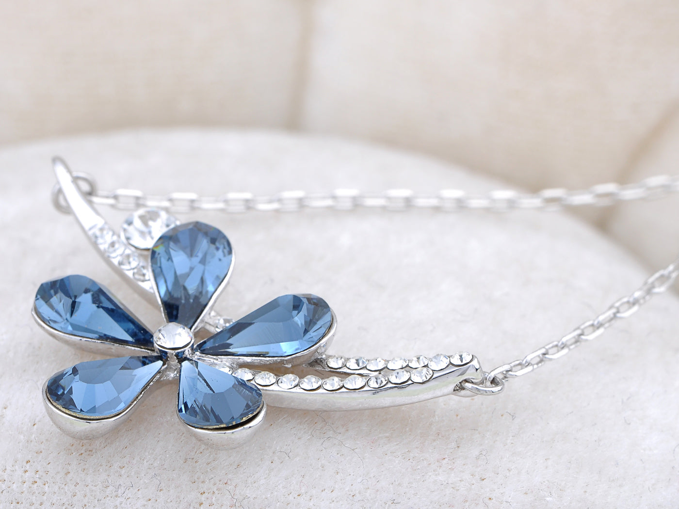 Swarovski Crystal Montana Blue Asymmetrical Solo Fragile Daisy Element Necklace