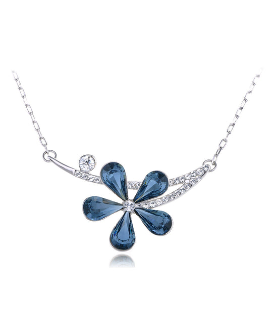 Swarovski Crystal Montana Blue Asymmetrical Solo Fragile Daisy Element Necklace