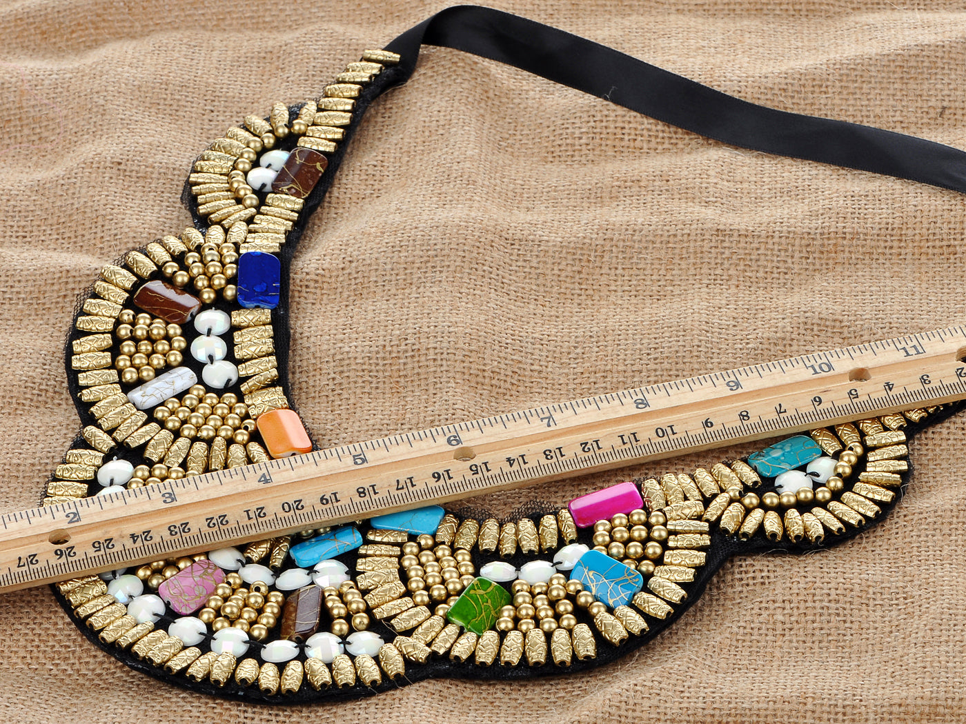 Tribal Woven Multicolored Beaded Bib Statement Necklace