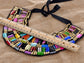 Black Tribal U Shaped Draped Multicolour Rainbow Beads Statement Necklace