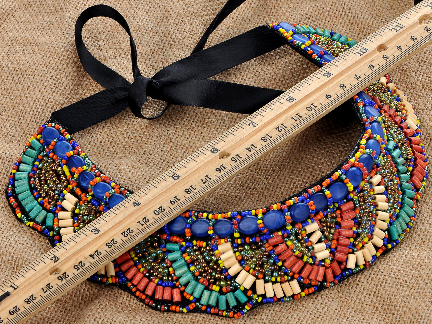 Tribal Colorful Beaded Bib Scallop Edge Statement Necklace