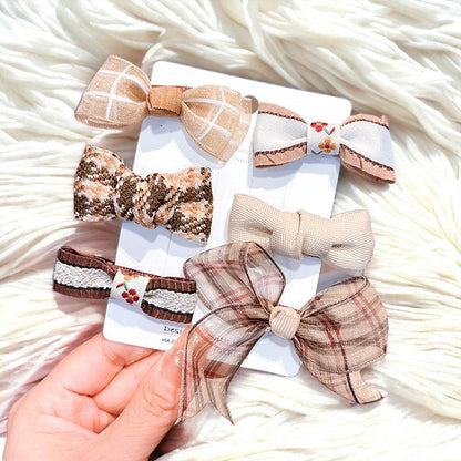 6-piece Milk Tea Colored Fabric Bow Hair Clip For Children