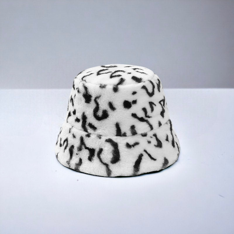 Autumn and Winter Leopard Pattern Plush Fisherman Hat For Women