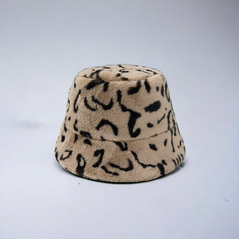 Autumn and Winter Leopard Pattern Plush Fisherman Hat For Women