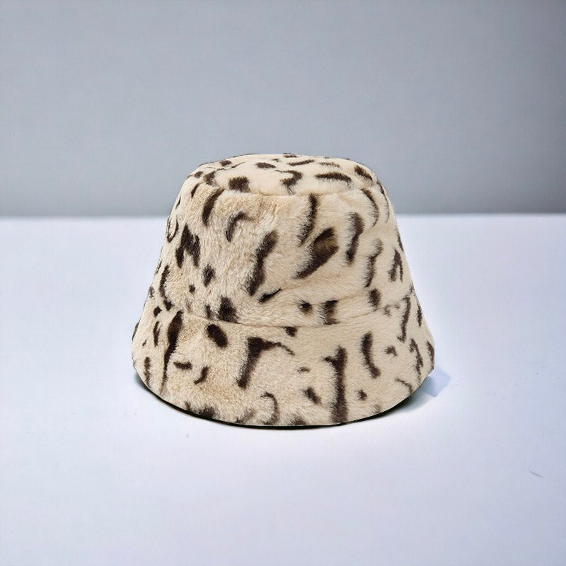 Autumn and Winter Leopard Pattern Plush Fisherman Hat For Women