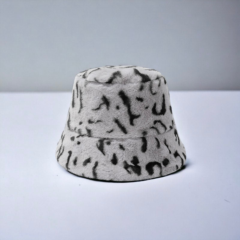 Autumn and Winter Leopard Pattern Plush Fisherman Hat For Women