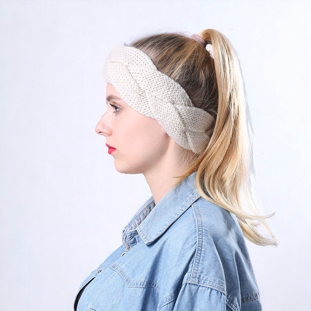 Autumn and Winter Women's Knitted Stretchable Braided Hairband