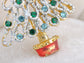 Multicolor Green Holiday Christmas Tree Star Brooch Pin