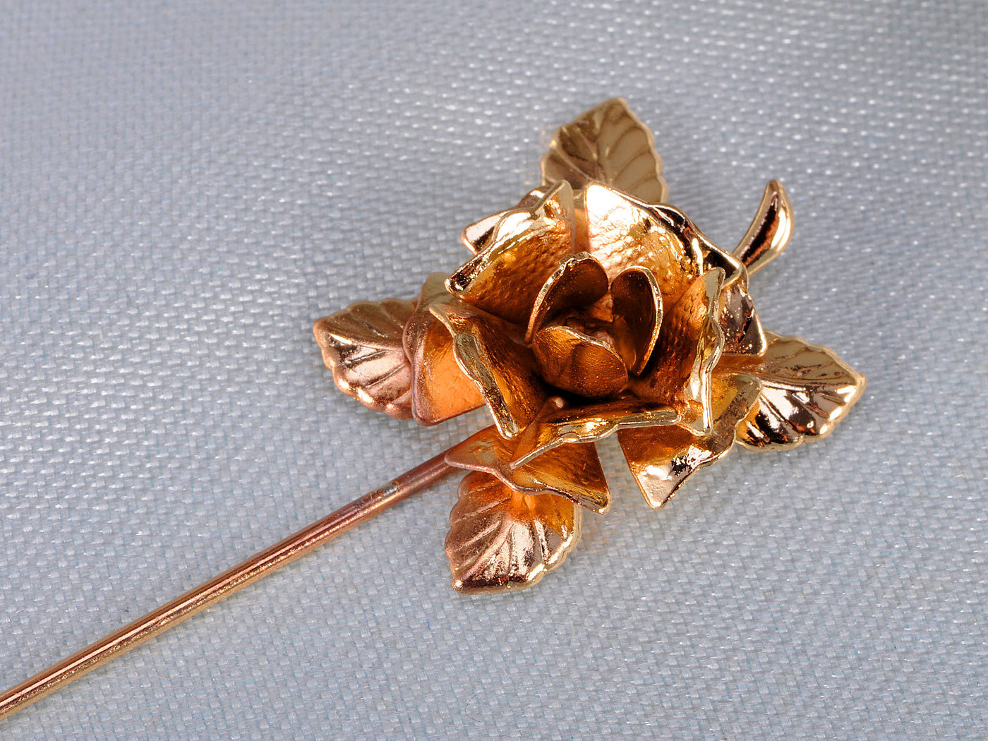 Copper Brown Flower Rose Leaves Single Pin Brooch