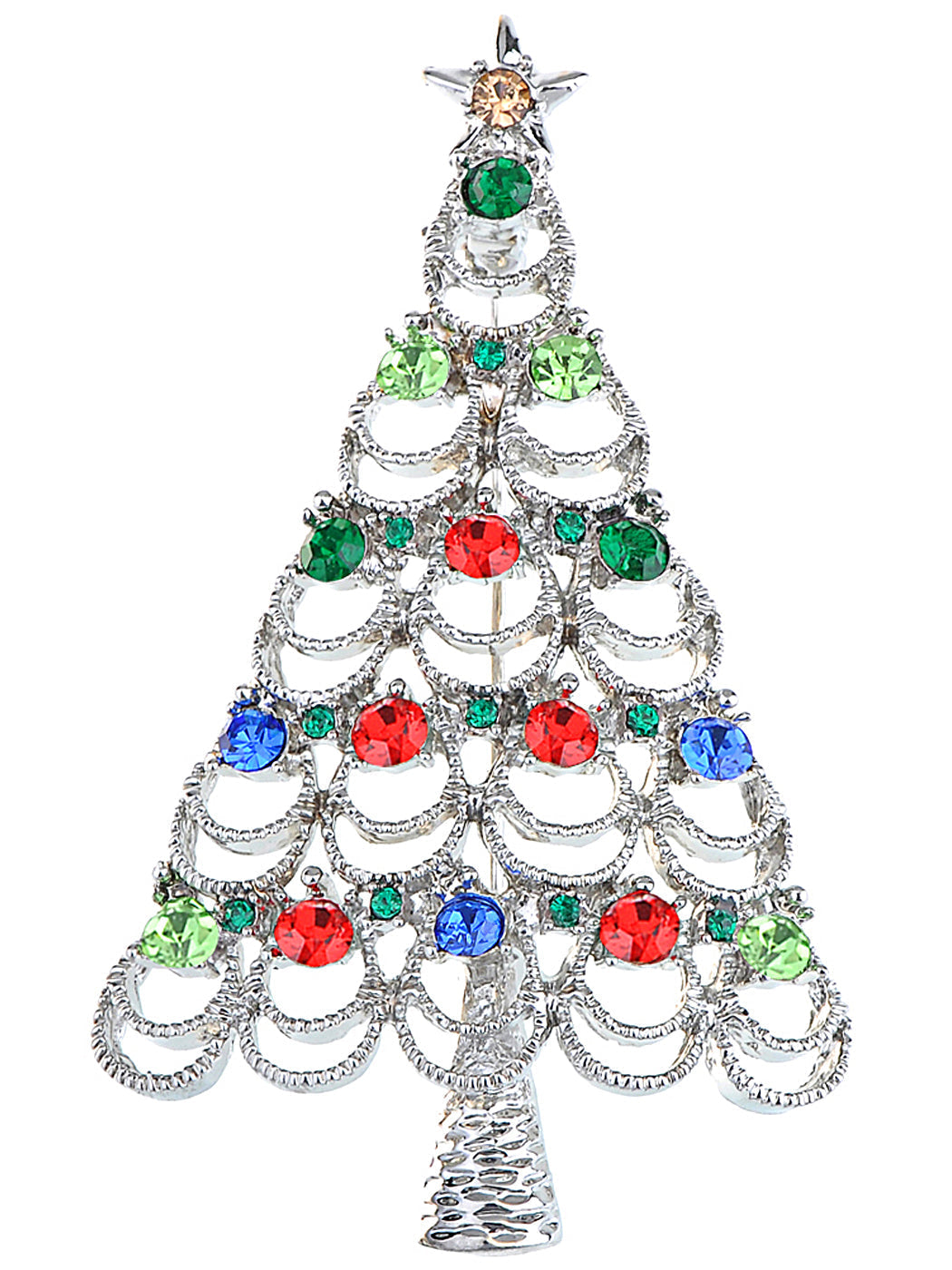 Multi Colored Holiday Christmas Tree Jewel Pin Brooch