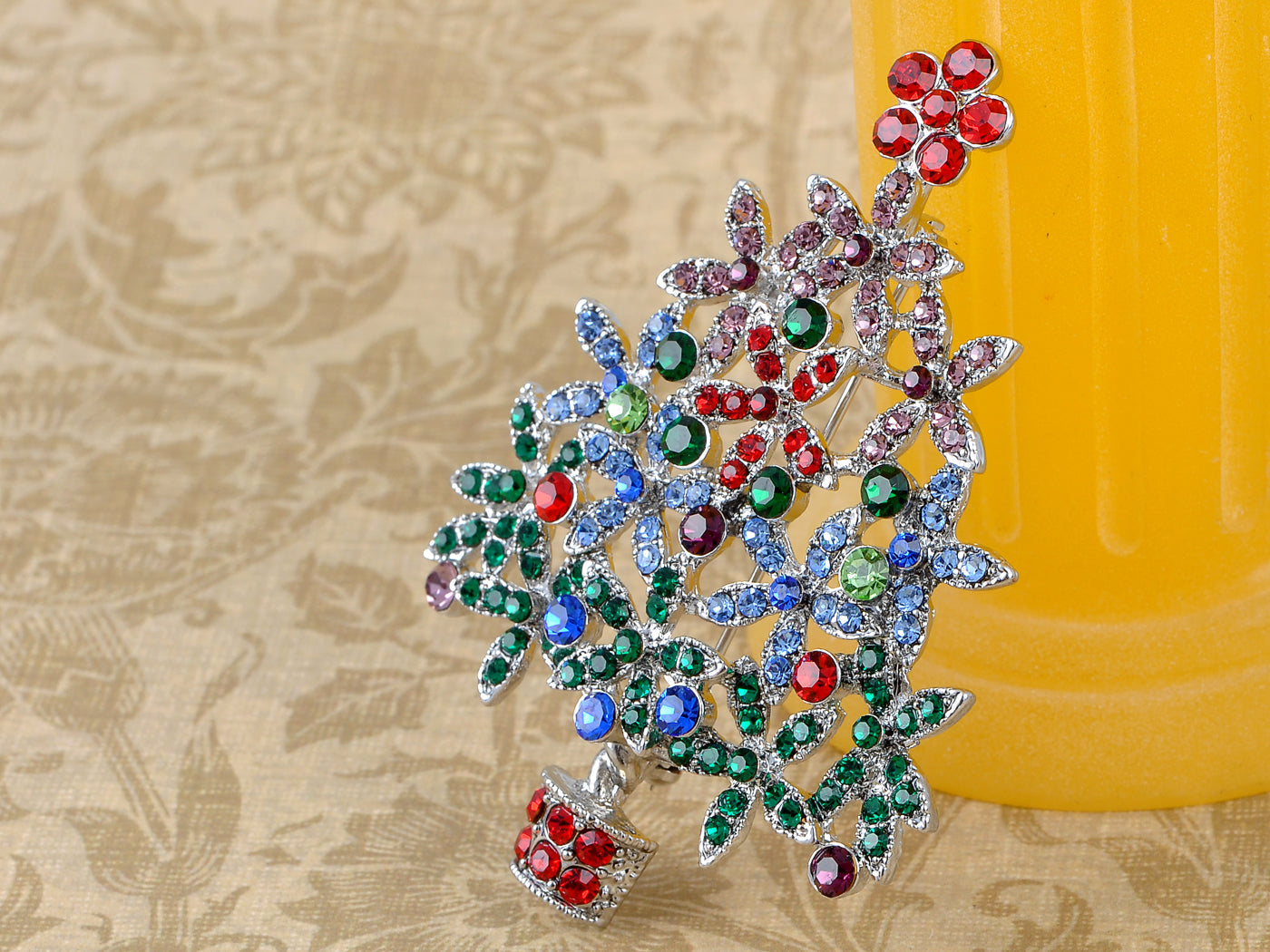 Multi Colored Holiday Christmas Tree Jewel Pin Brooch