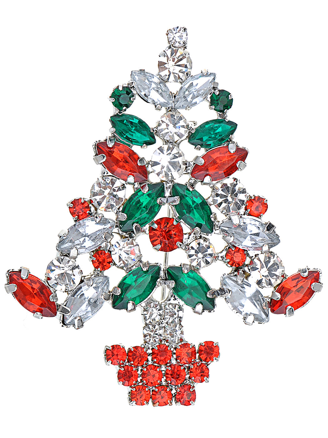 Multi Colored Holiday Christmas Tree Jewel Pin Brooch