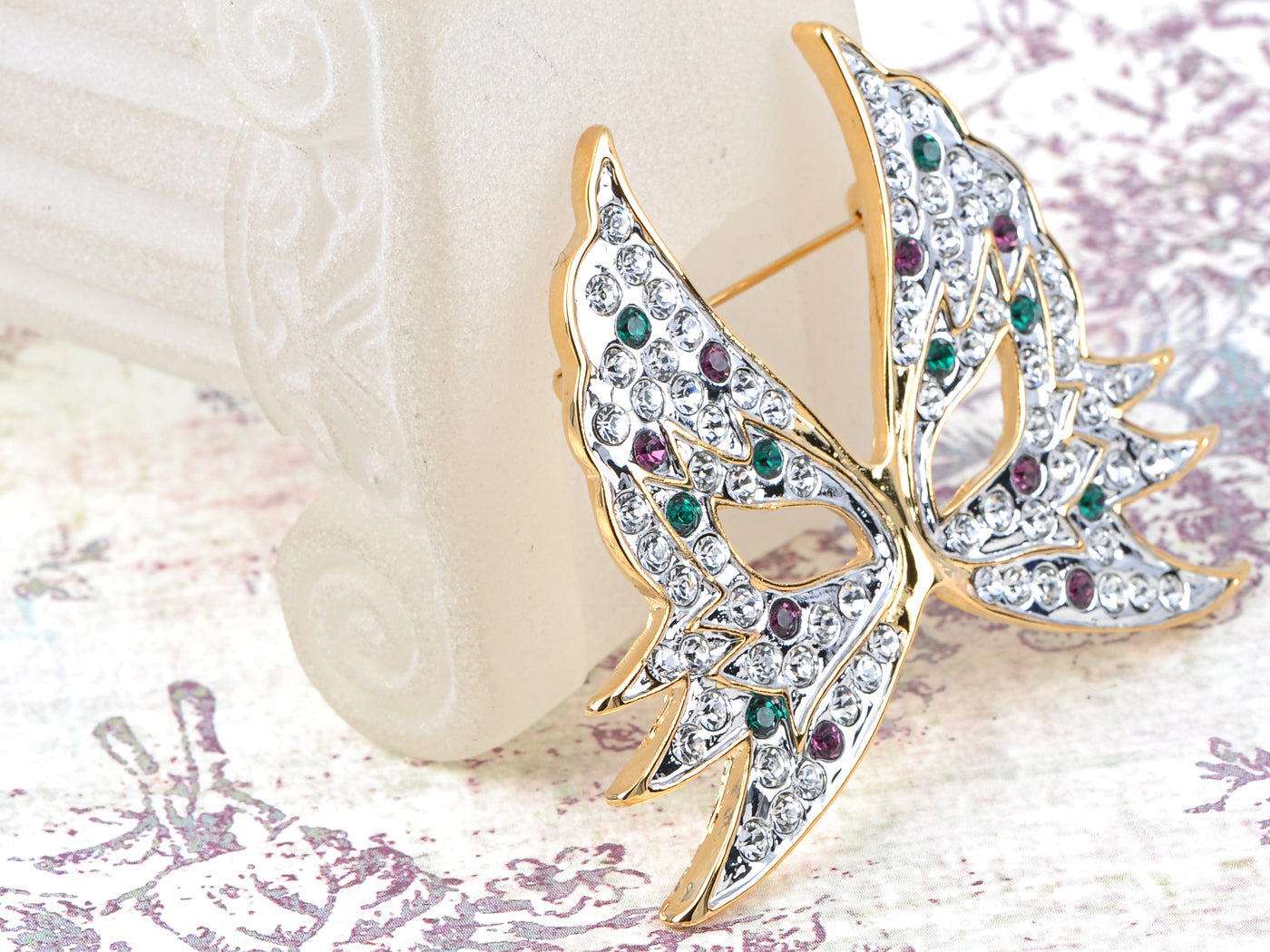 Green Purple Masquerade Ball Butterfly Brooch Pin