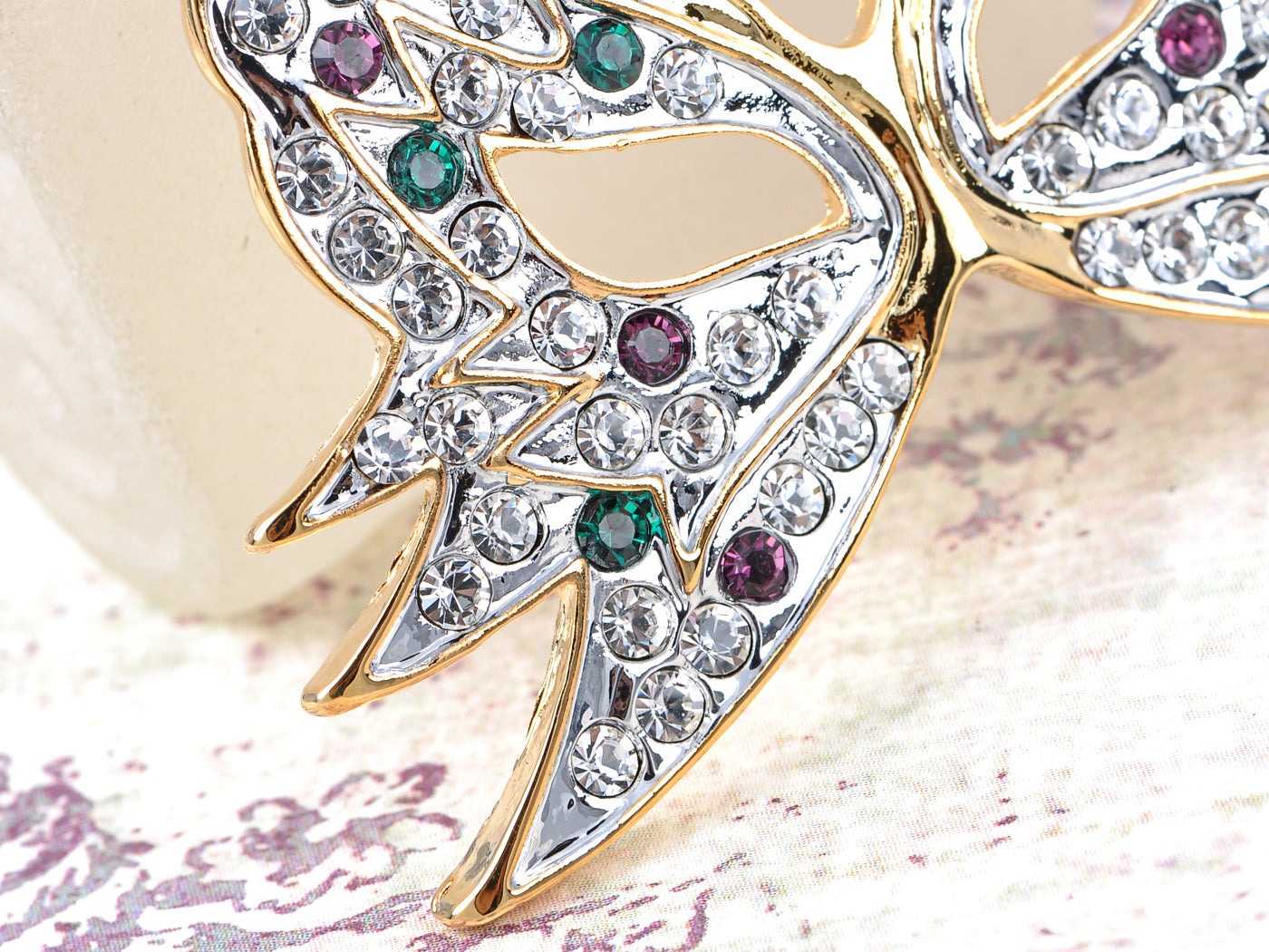 Green Purple Masquerade Ball Butterfly Brooch Pin