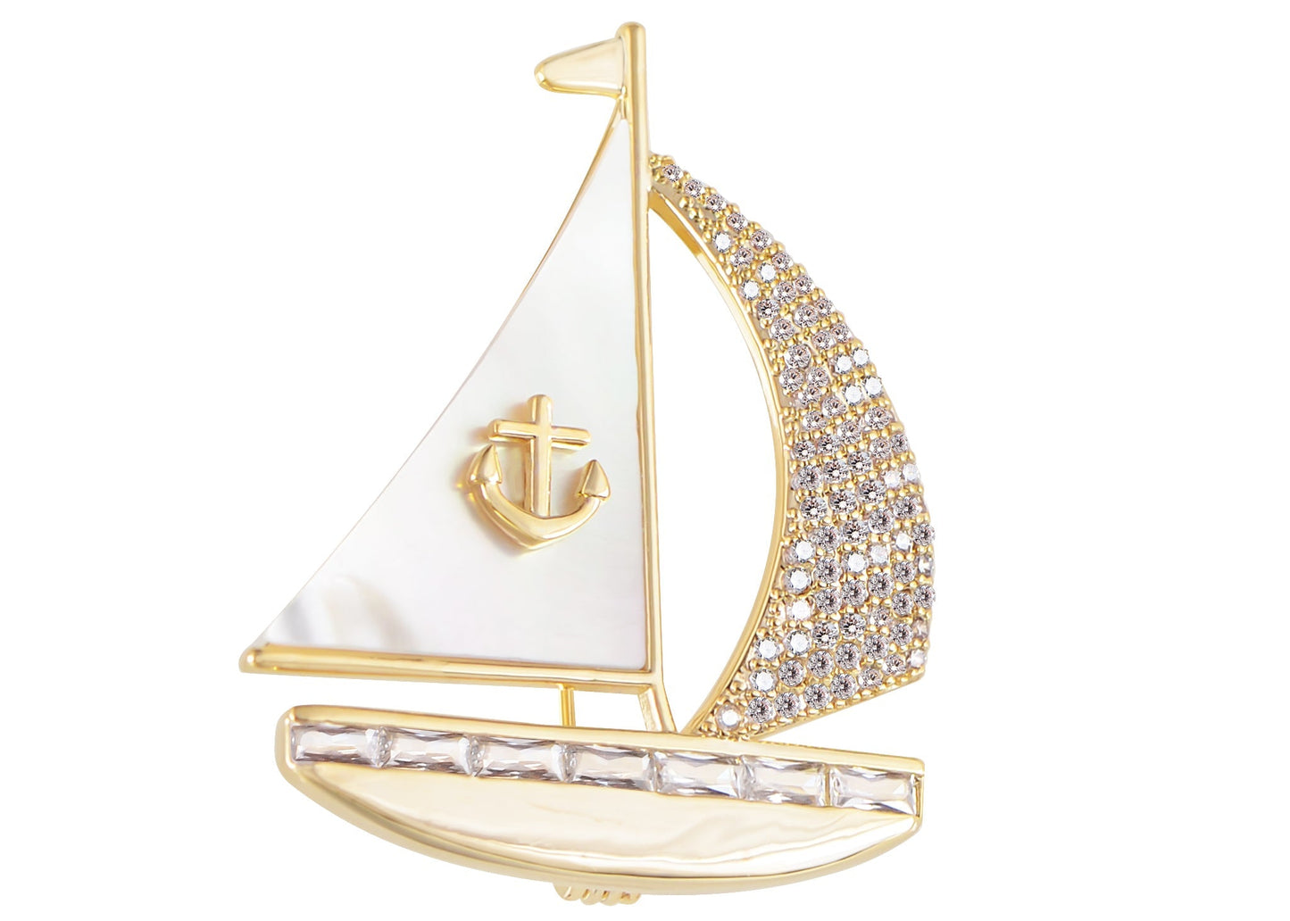 Crystal Rhinestone Sail Boat Brooch Pin - Nautical Sailor Navy Rudder Sailboat Anchor Sea Anchor Accessories Brooch