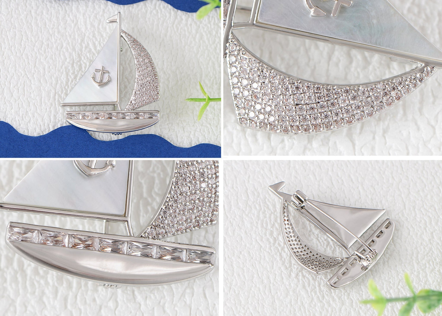 Crystal Rhinestone Sail Boat Brooch Pin - Nautical Sailor Navy Rudder Sailboat Anchor Sea Anchor Accessories Brooch