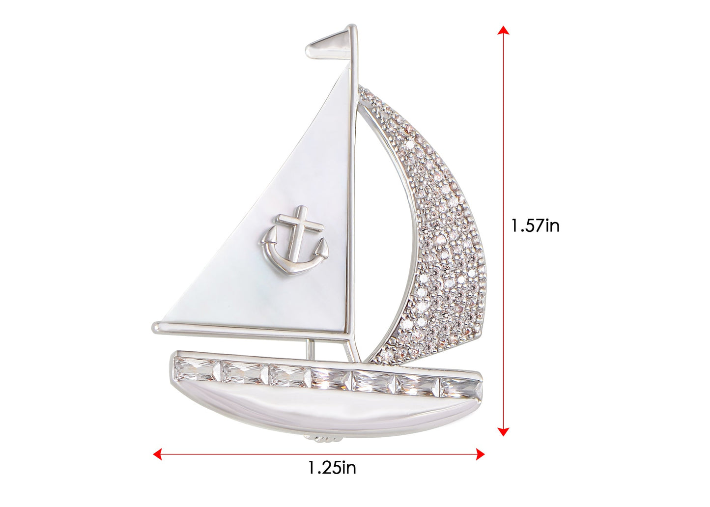 Crystal Rhinestone Sail Boat Brooch Pin - Nautical Sailor Navy Rudder Sailboat Anchor Sea Anchor Accessories Brooch