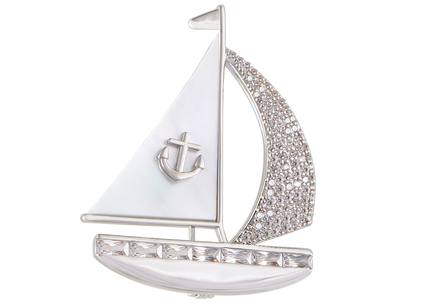 Crystal Rhinestone Sail Boat Brooch Pin - Nautical Sailor Navy Rudder Sailboat Anchor Sea Anchor Accessories Brooch