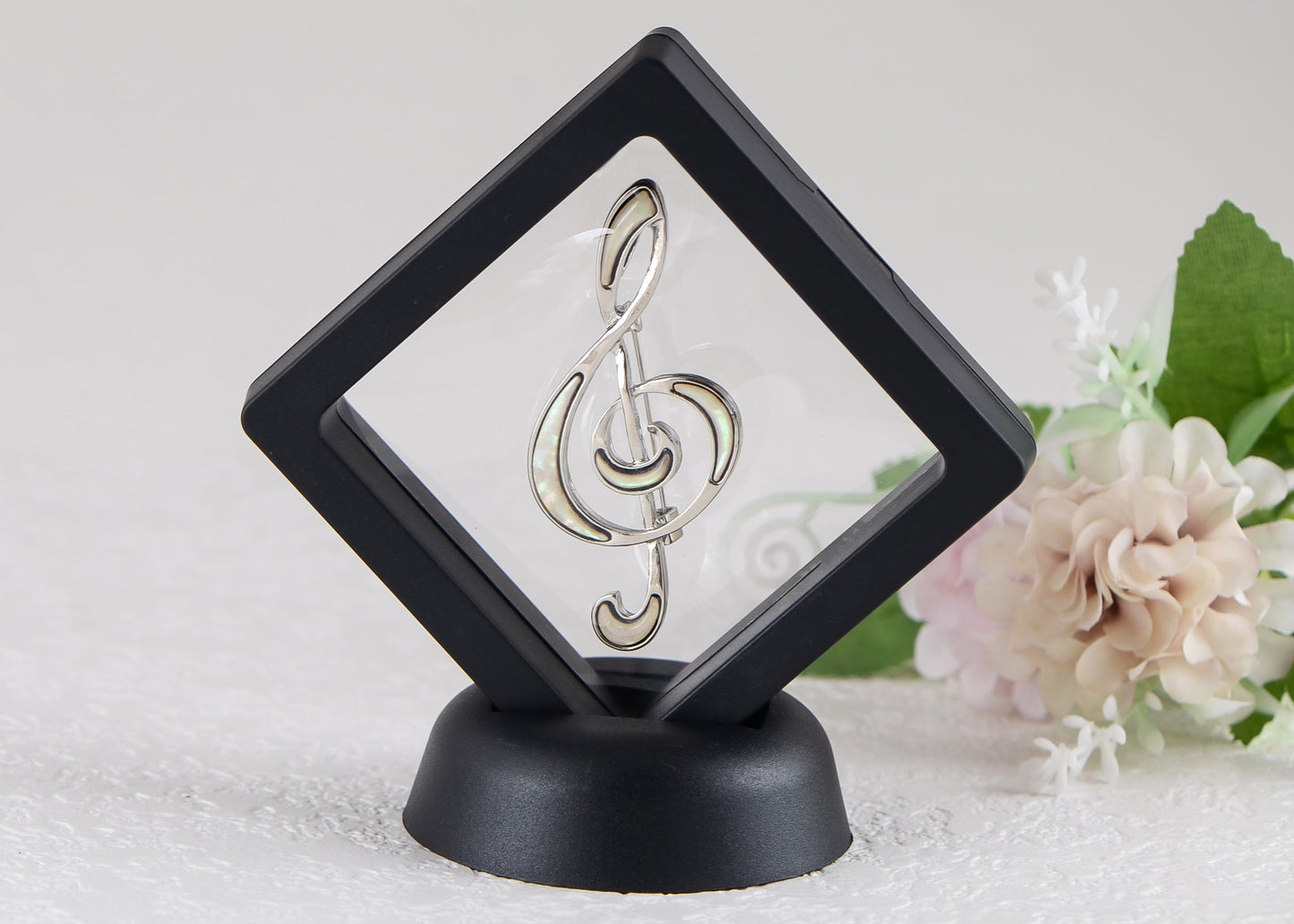 Silver Tone Abalone Shell Music Note Brooch Pin & Pendant Simple Accessories Gifts for Party Banquet New Year's