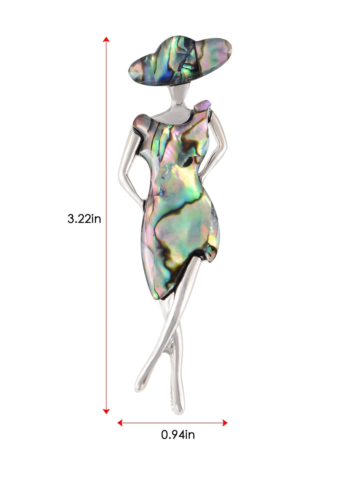 Silver Tone Abalone Shell Elegant Lady Women Dancer Brooch Pin for Wedding Birthday Party