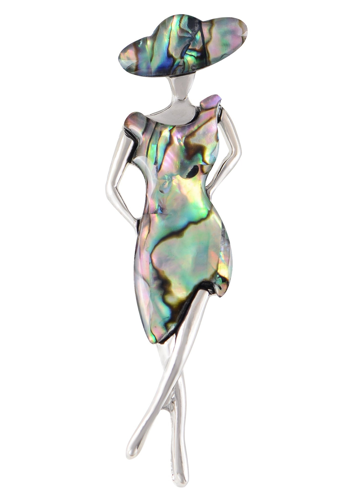 Silver Tone Abalone Shell Elegant Lady Women Dancer Brooch Pin for Wedding Birthday Party