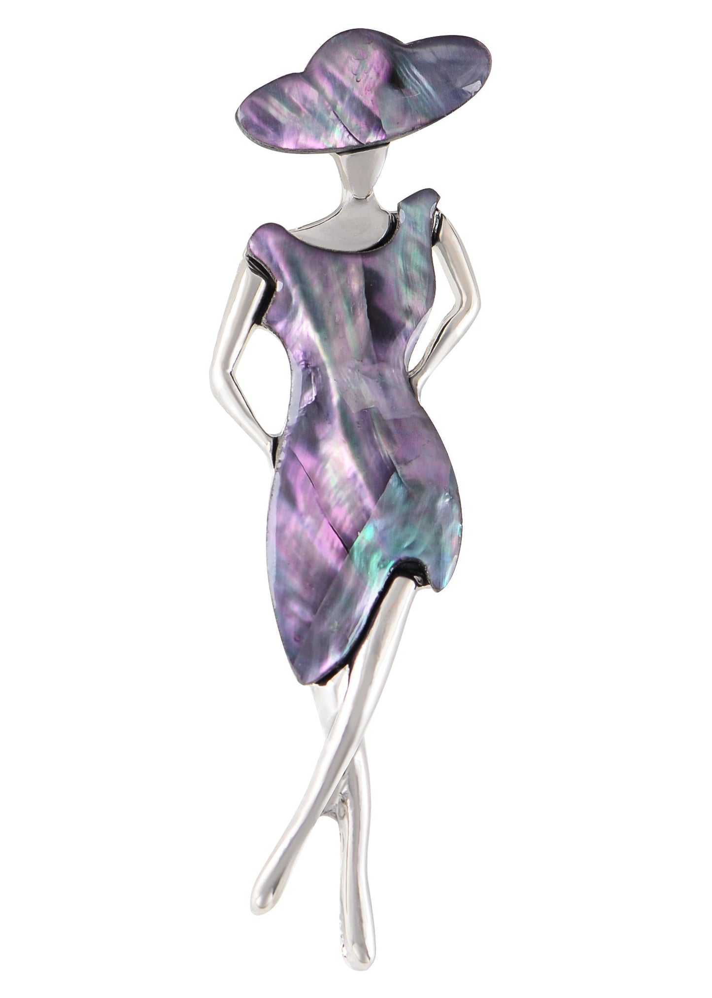 Silver Tone Abalone Shell Elegant Lady Women Dancer Brooch Pin for Wedding Birthday Party