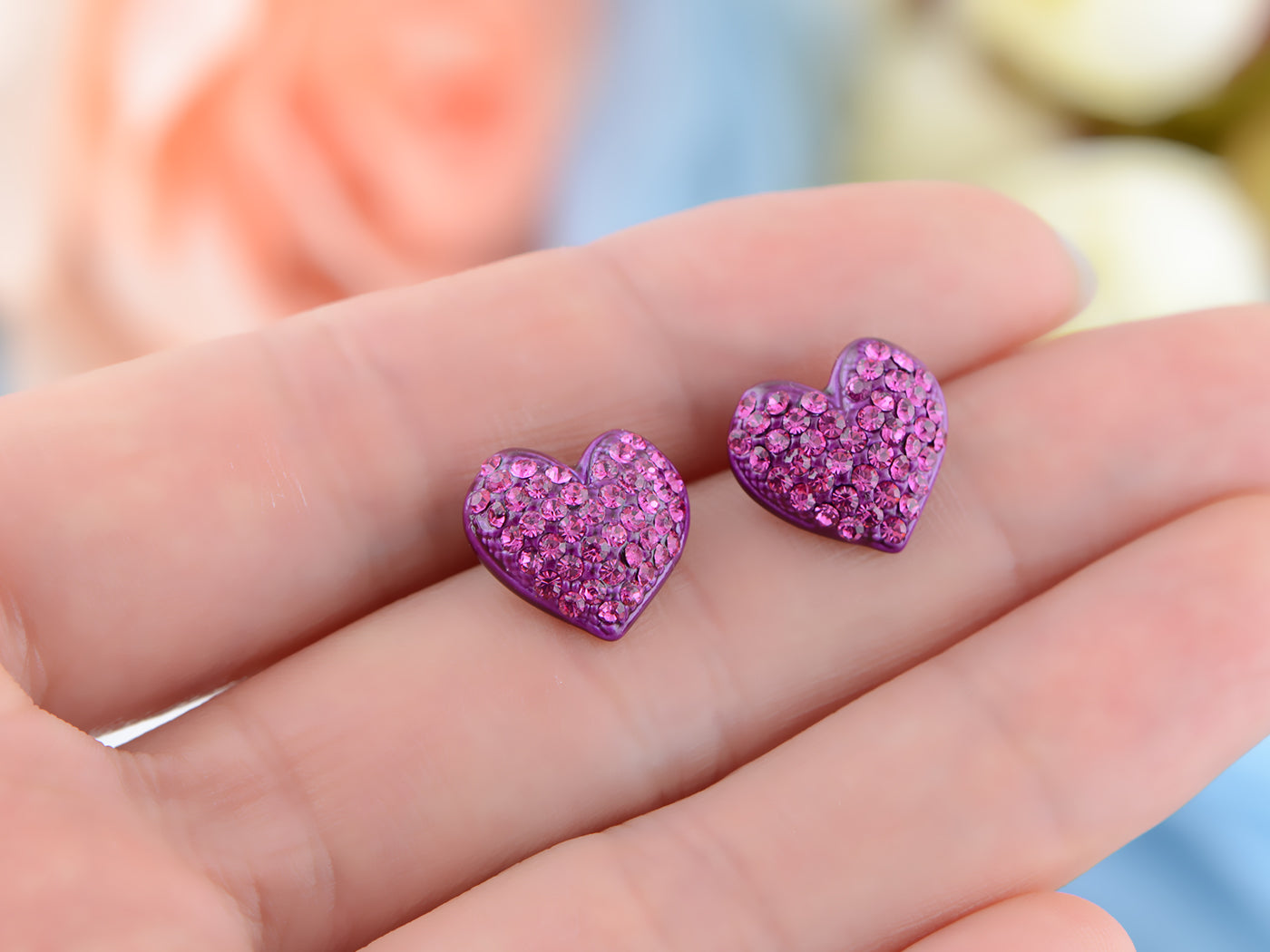 Shimmer Pink Valentines Heart Stud Earrings