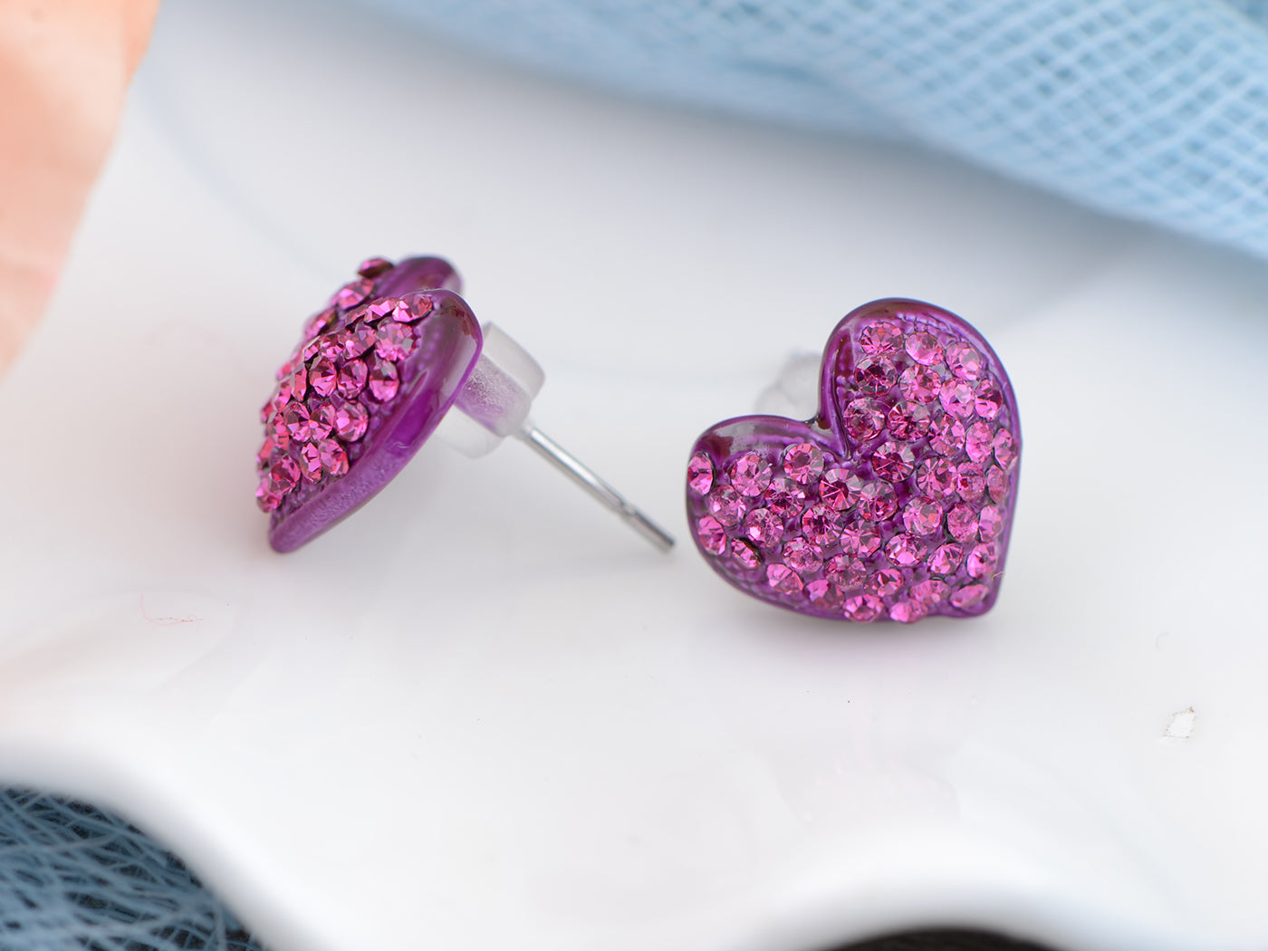 Shimmer Pink Valentines Heart Stud Earrings