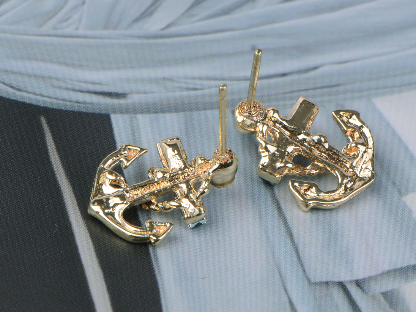 Blue Nautical Anchor Stud Earrings