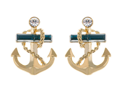 Blue Nautical Anchor Stud Earrings