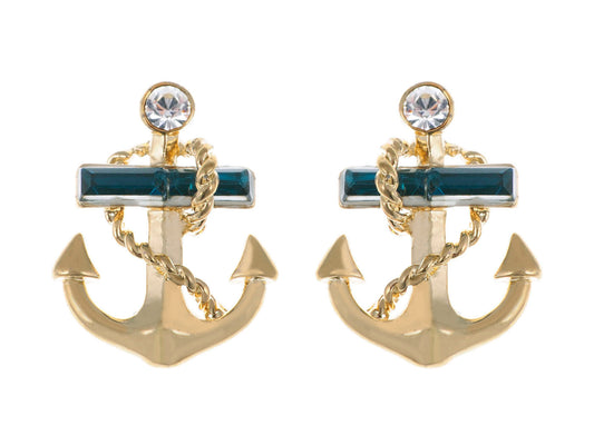 Blue Nautical Anchor Stud Earrings