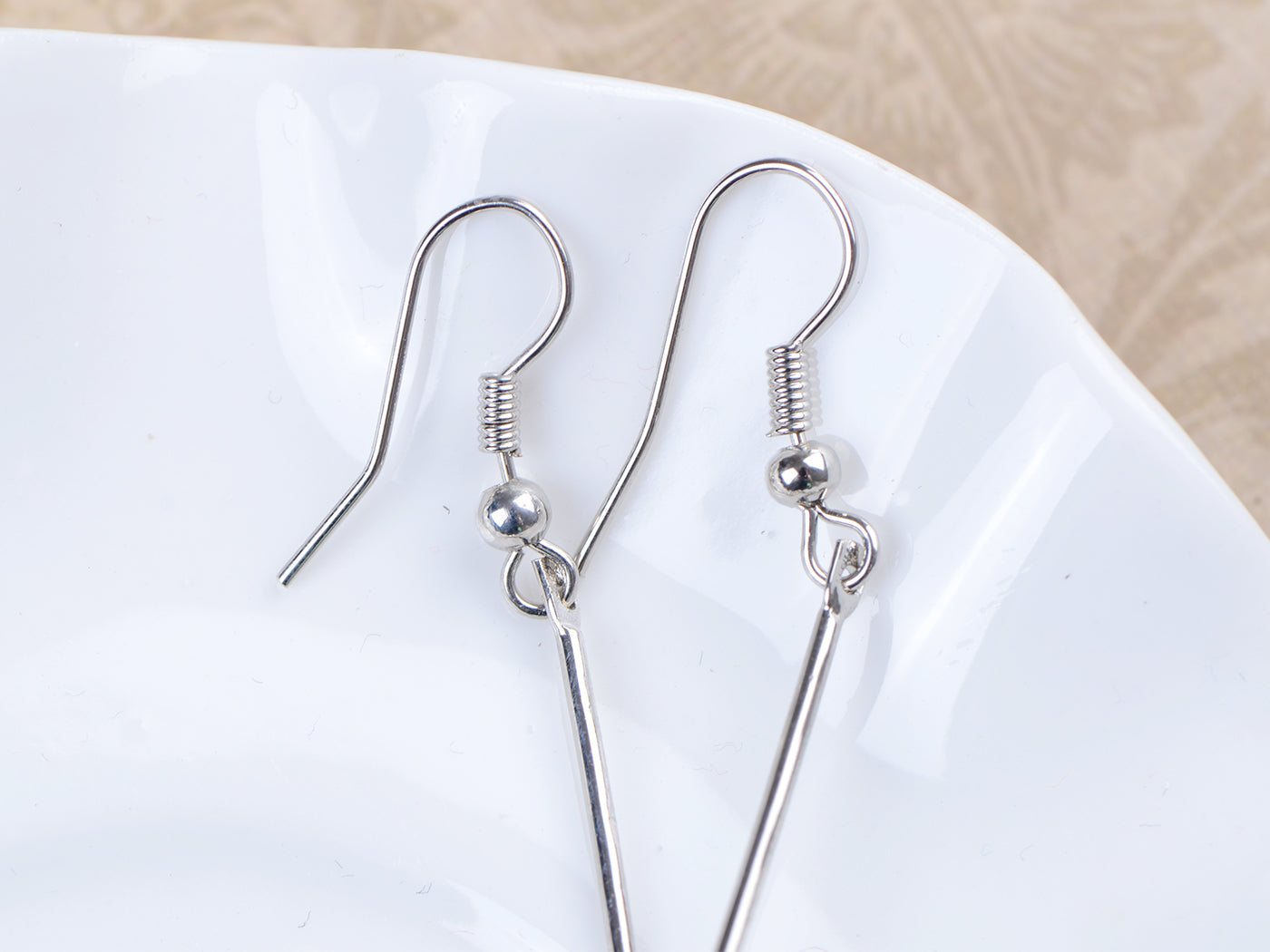 Silver Square Dangle Earrings Wedding Bridal