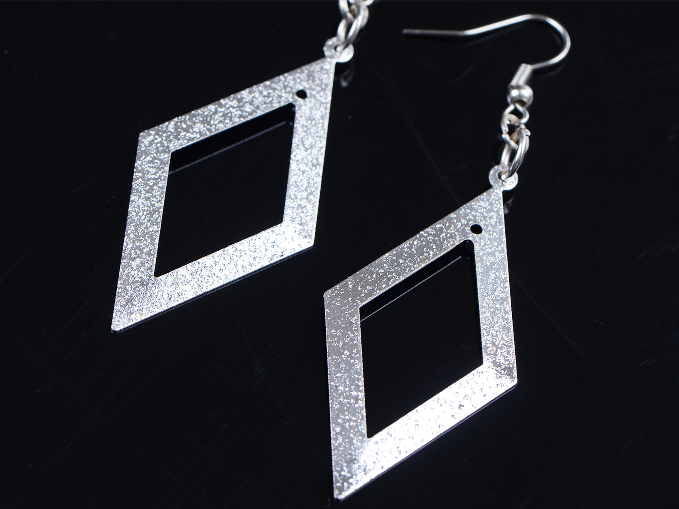 Silver Square Dangle Earrings Wedding Bridal