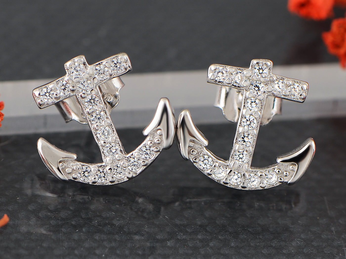 Blue Nautical Anchor Stud Earrings