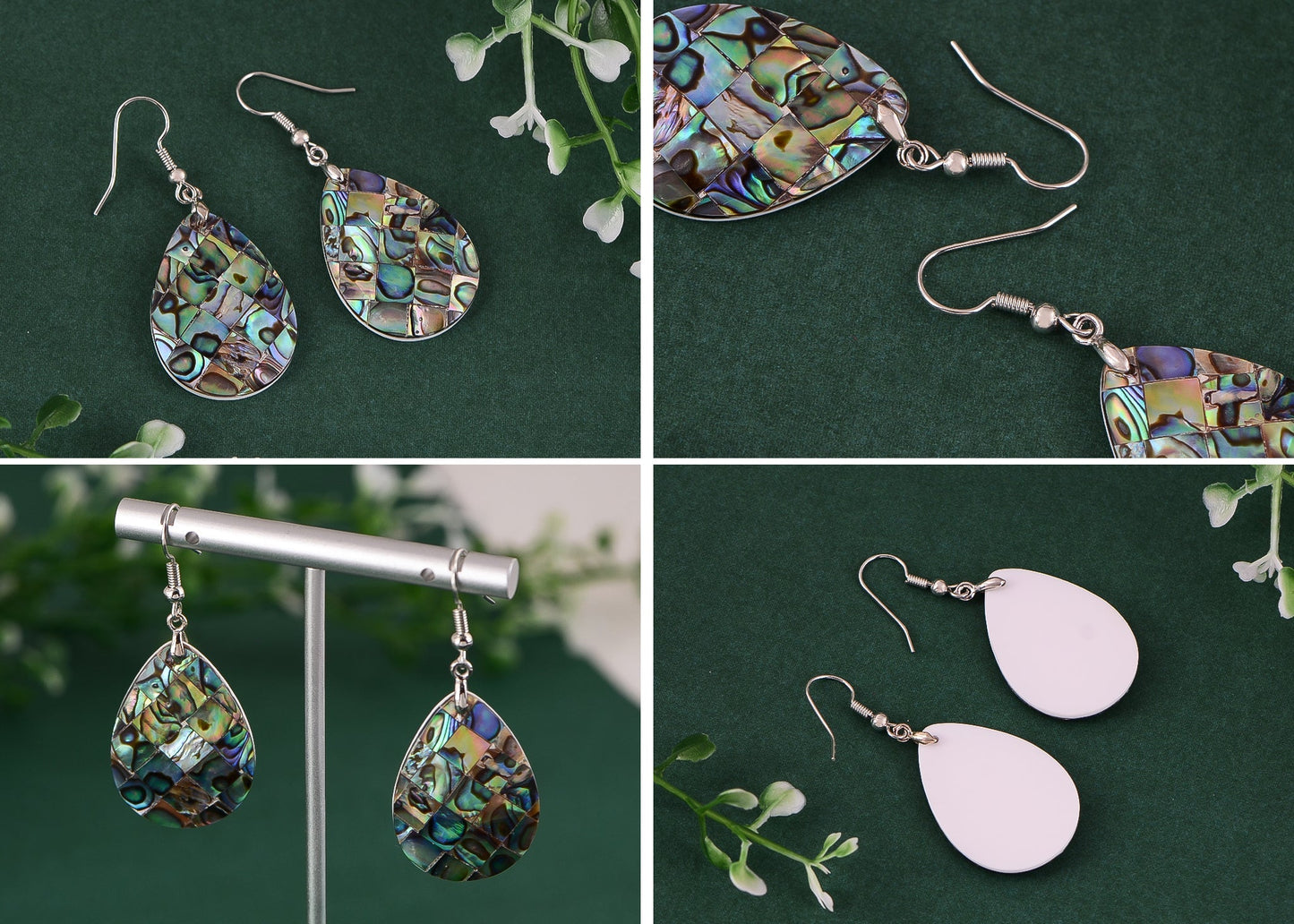 Mosaic Harmony Natural Abalone Shell Handmade Dangle Earrings Shell Jewelry