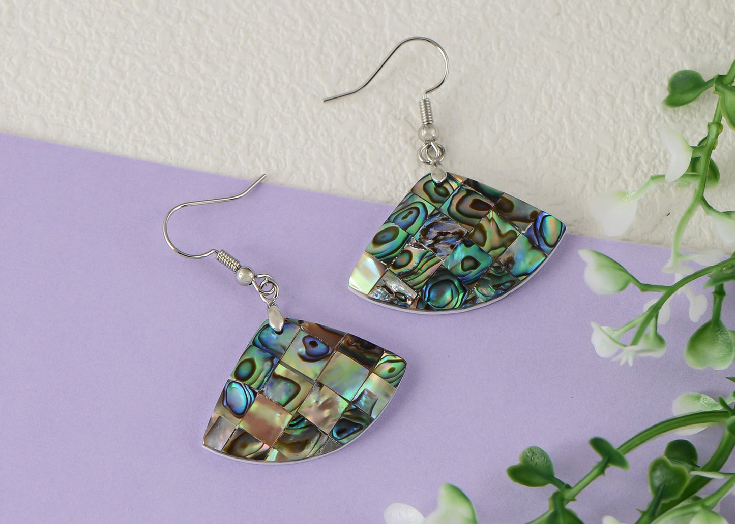 Mosaic Harmony Natural Abalone Shell Handmade Dangle Earrings Shell Jewelry