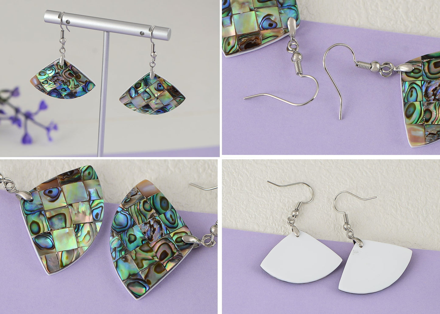 Mosaic Harmony Natural Abalone Shell Handmade Dangle Earrings Shell Jewelry