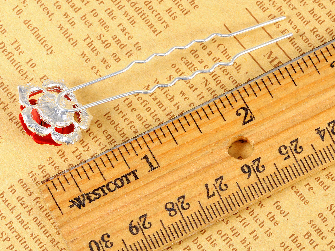 Contemporary Red Enamelled Rose Embellished Hair Pin