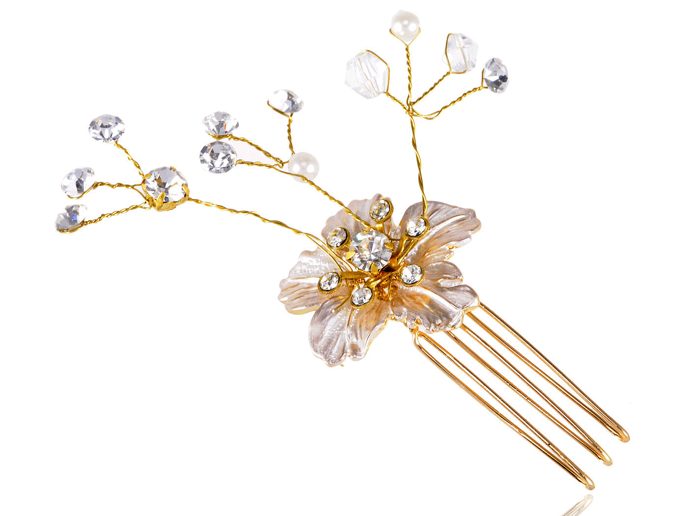 Vintage Flower Pearl Embellished Gold Bridal Hair Pin