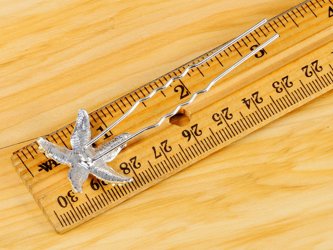 Contemporary Silver Carved Five Legged Star Fish Single Hair Pin