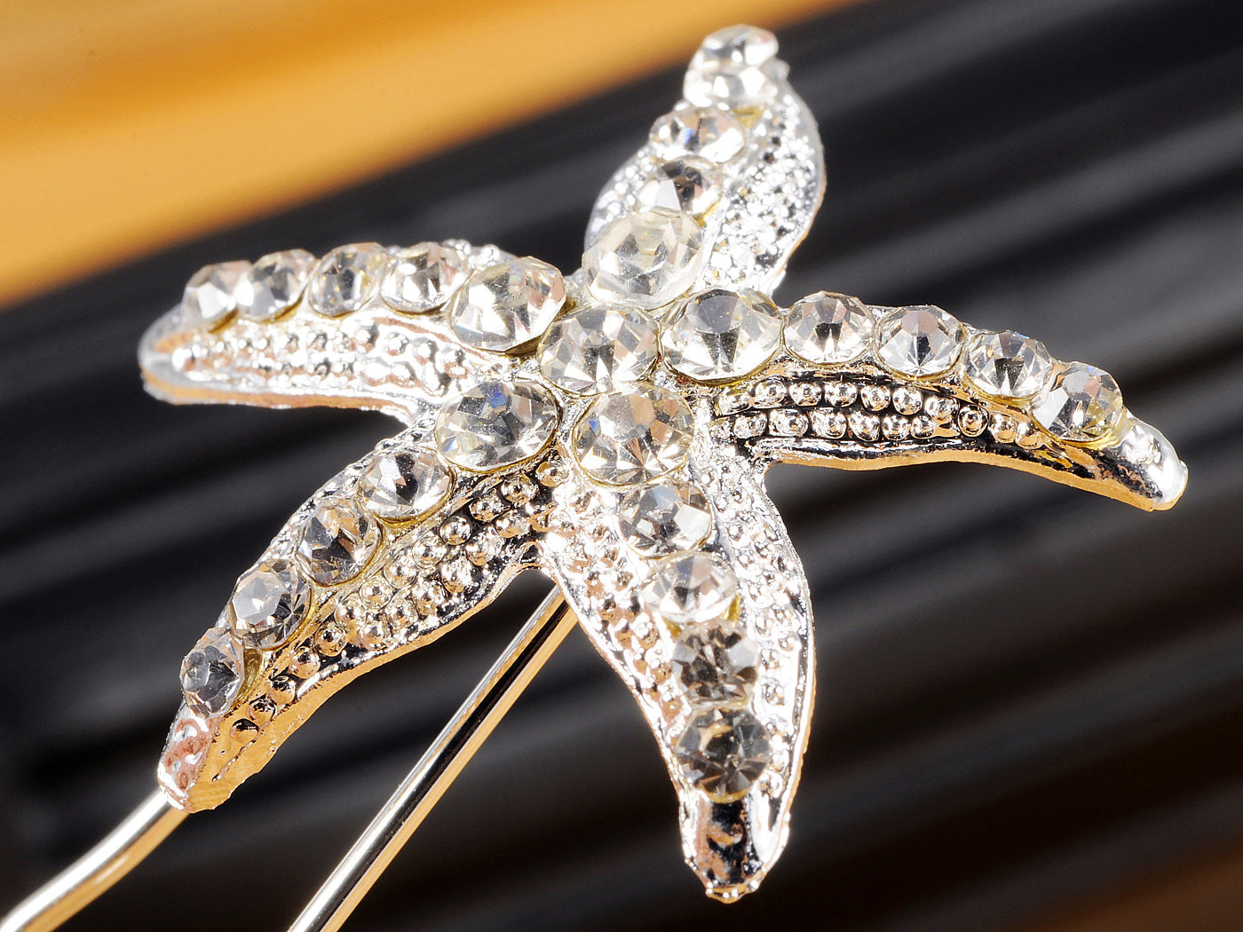 Contemporary Silver Carved Five Legged Star Fish Single Hair Pin