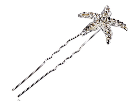 Contemporary Silver Carved Five Legged Star Fish Single Hair Pin